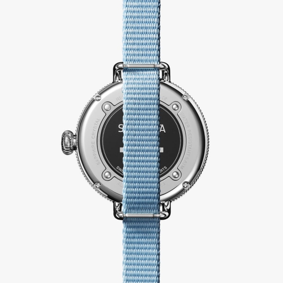 🌼 NWT Shinola Birdy blue, white + orange reversible nylon strap watch - Picture 6 of 11